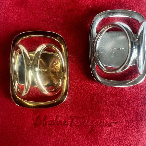 Salvatore Ferragamo 2-Piece Vara Scarf Rings Gold & Silver NWOT - Picture 4 of 7